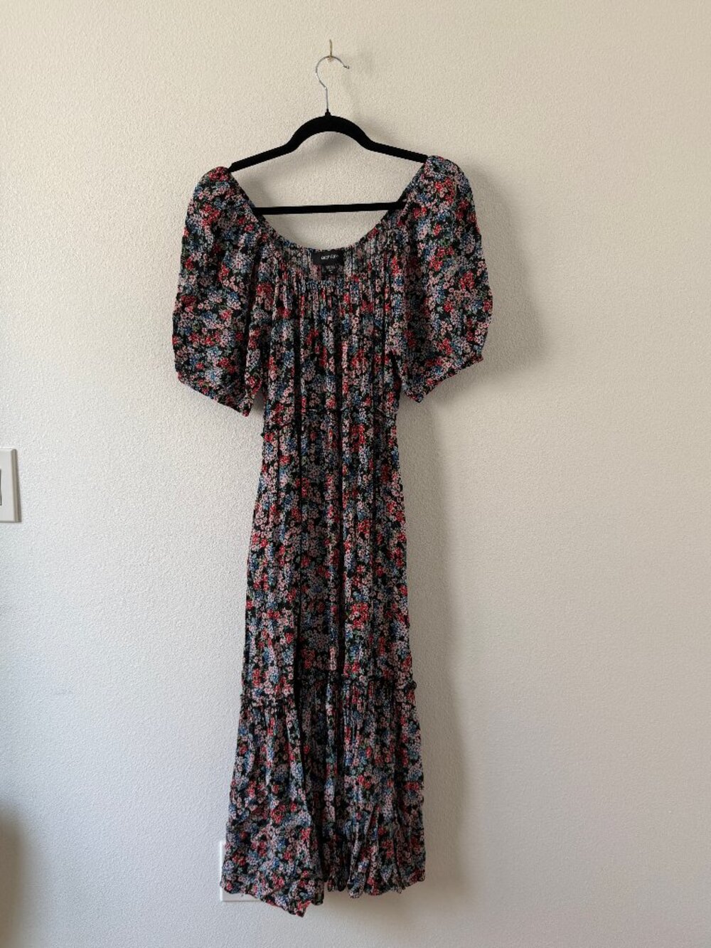 Karen Kane Floral Maxi Dress, Black Floral Boho Dress with Pockets, Romantic
